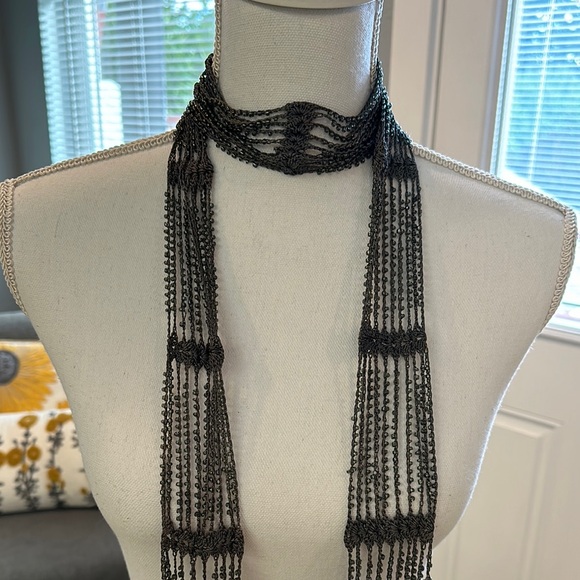 Elegant Gray Beaded Scarf Belt Accessory - Picture 2 of 5
